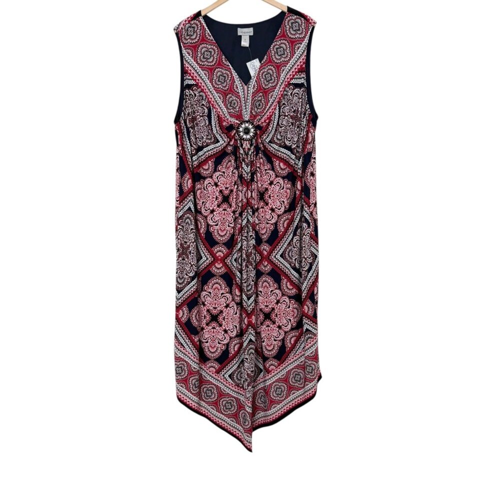 NWT Catherines Sleeveless V-Neck Asymmetrical Medallion Jersey Maxi Dress (4X)‎